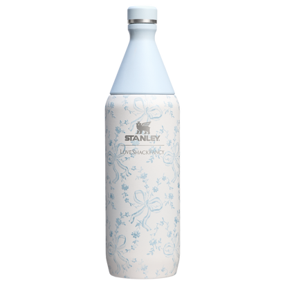 Stanley 1913 Stanley 1913 x LoveShackFancy The All Day Slim Bottle 34 OZ in Coquette Bow – Winter Ice | Front View