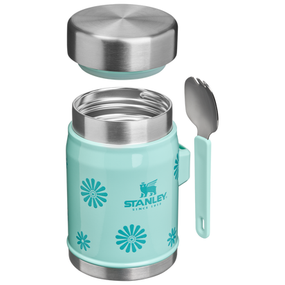 Stanley 1913 Classic Legendary Food Jar + Spork 14 OZ Wild and Free Collection in Teal Daisies | Cross Section View