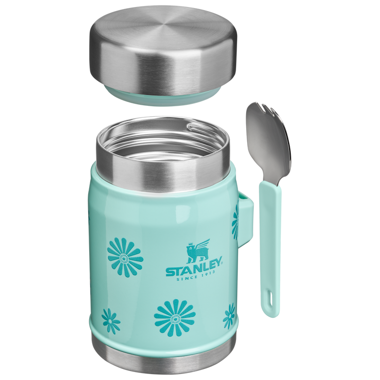 Stanley 1913 Classic Legendary Food Jar + Spork 14 OZ Wild and Free Collection in Teal Daisies | Cross Section View