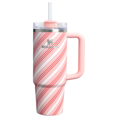 Stanley 1913 Candy Cane Lane The Quencher® H2.0 FlowState™ Tumbler 30 OZ in Strawberry Twist | Front View